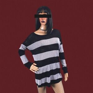 Grey and black striped long sleeve top